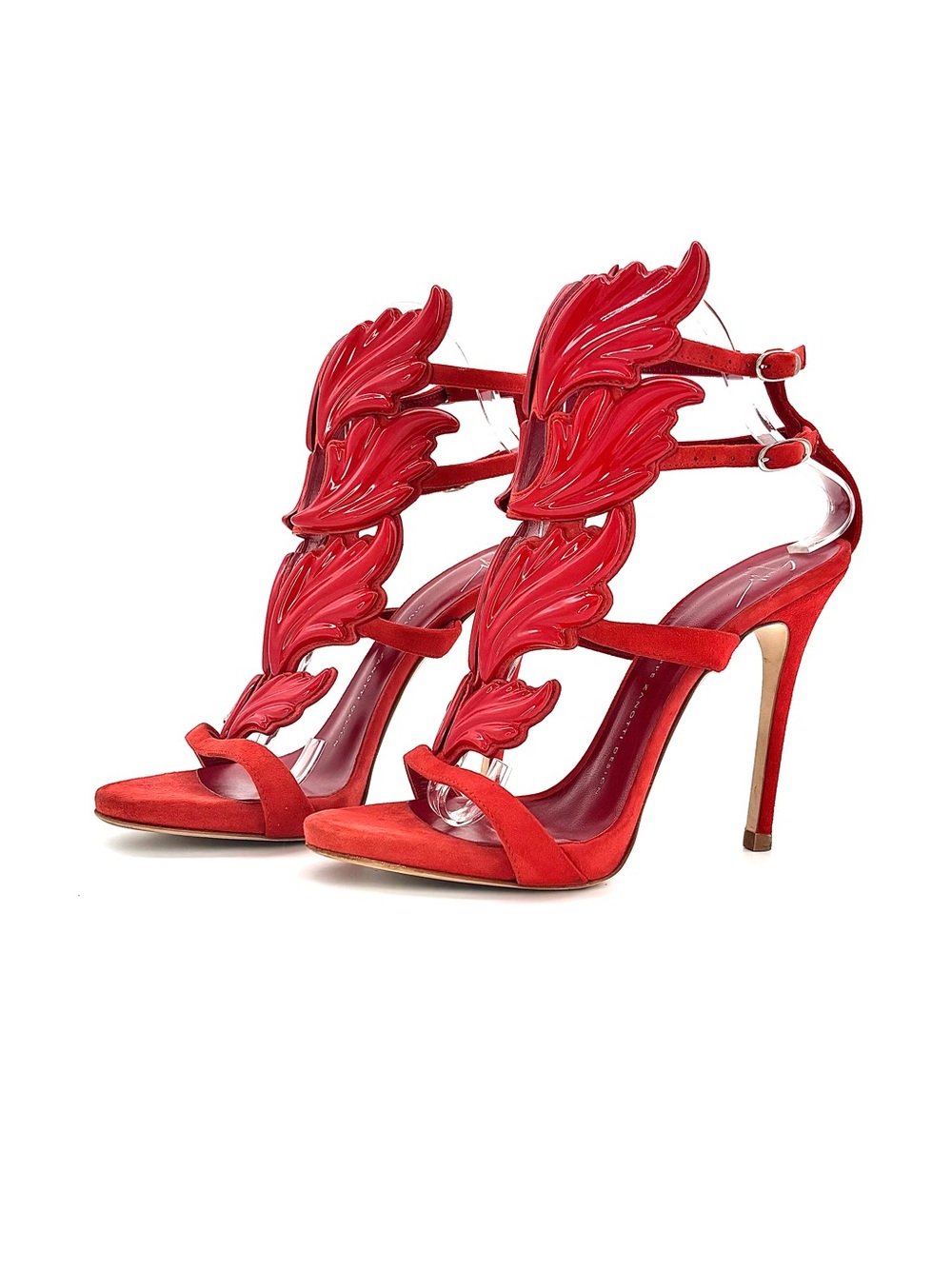 Giuseppe Zanotti Cruel Coline Red Suede Metal Wing Strappy Stiletto Sandals 38